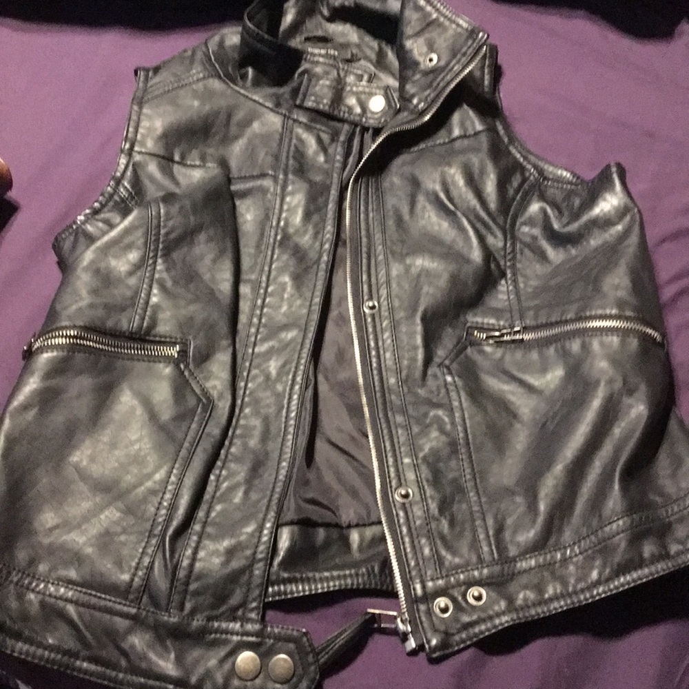 Black faux leather vest